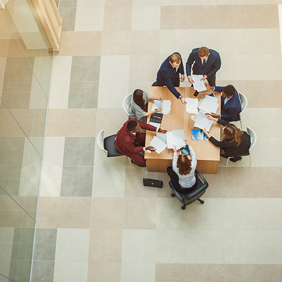 Aerial view of office workers