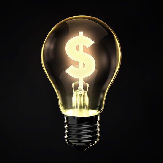 Lightbulb with dollar sign glowing in it