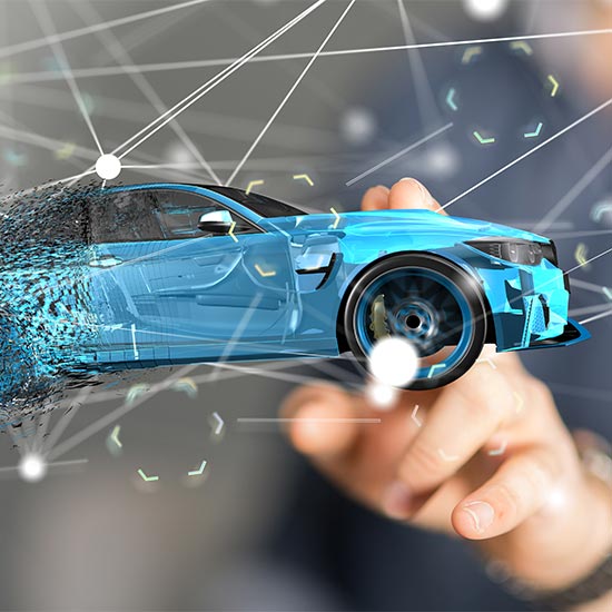 Digital rendering of blue car